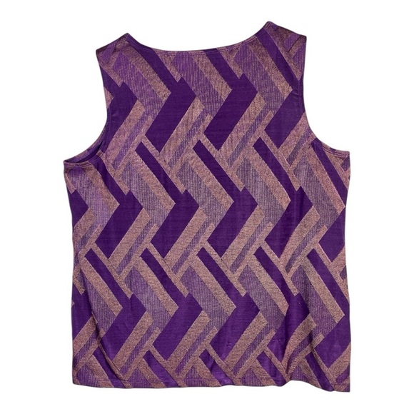 Chico’s Travelers Sz 3 (16 - 18) Purple Jacquard Print Lurex Tank NWT - Picture 2 of 10